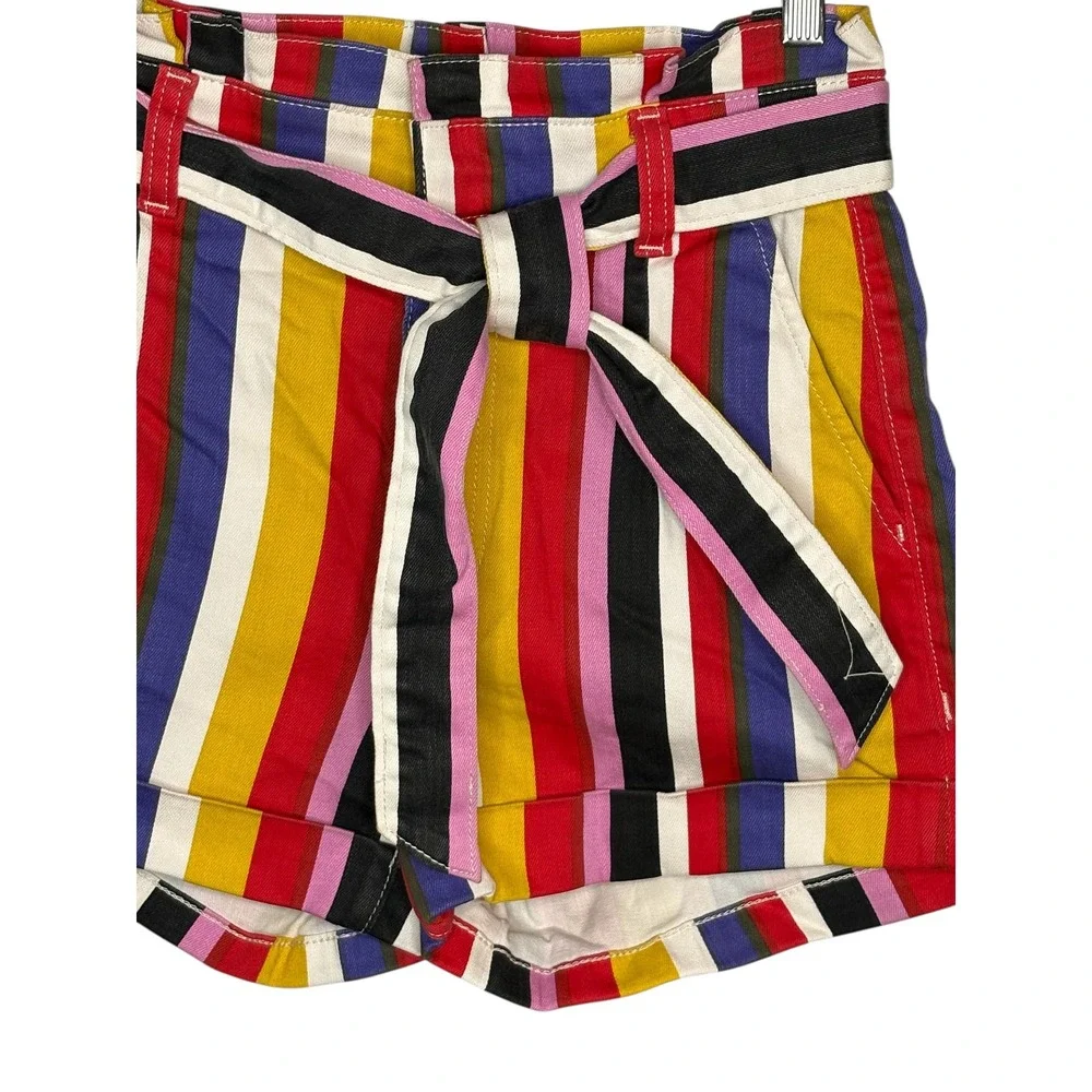 Express‎ Multicolor Striped Tie Waist Extreme High Rise Shortie Shorts Size 4 - Picture 2 of 11